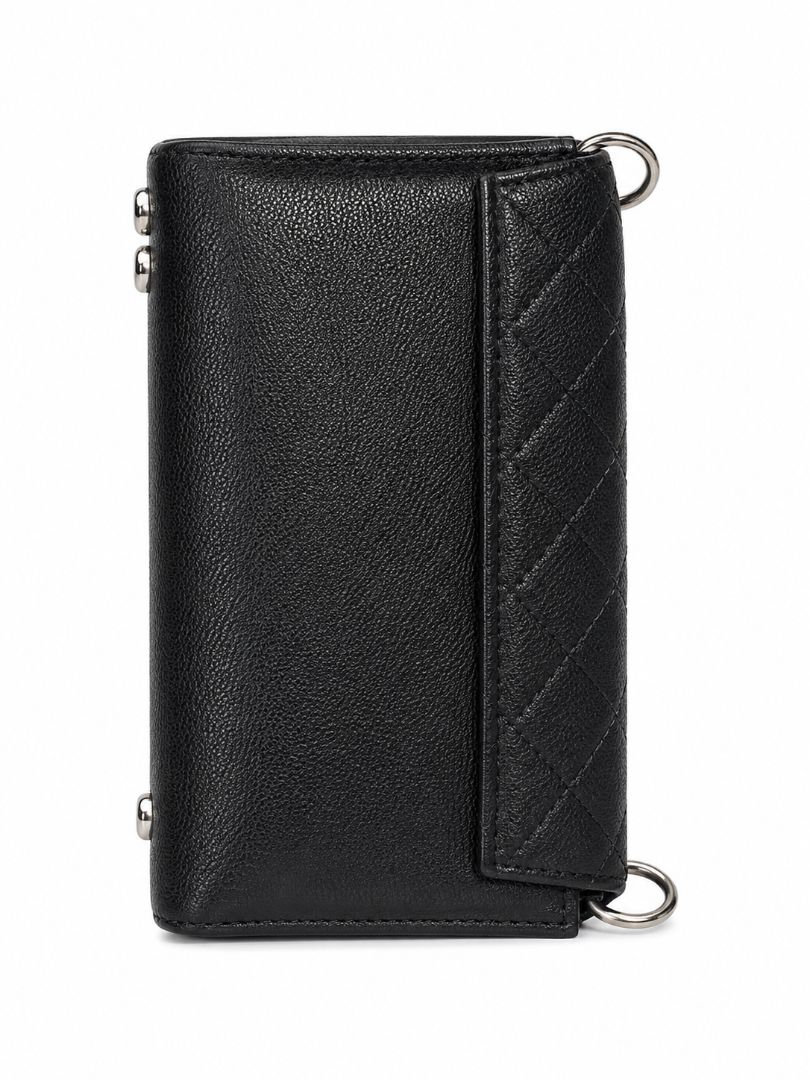 Quilted Faux Leather Crossbody Clutch Noir Black
